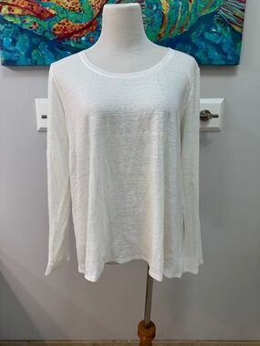 Eileen Fisher White Linen Long Sleeve Shirt Top Sz. XL  Excellent Condition